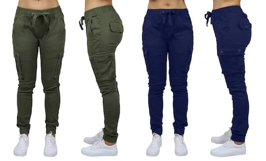 Galaxy By Harvic Loose Fit Cotton Stretch Twill Women&#x27;s Cargo Joggers 2 Pack